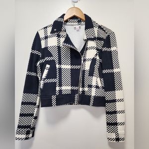 NWT- LuLaRoe Presley- Plaid print Jacket  Navy and Cream size Small